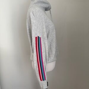 Light Grey Turtleneck Sweater with Colorful Stripes